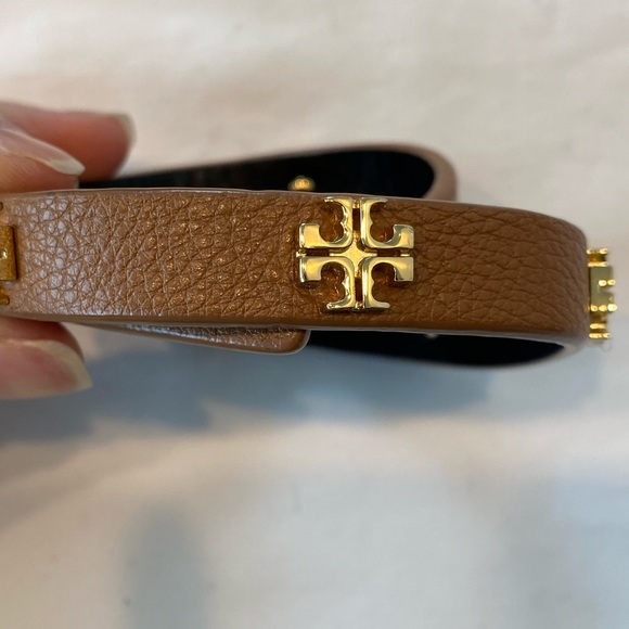 Tory Burch Double Wrap Logo Bracelet Leather Tan Gold - Picture 10 of 12